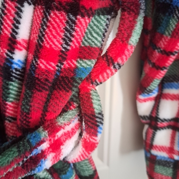 ALEXANDER DEL ROSSA plush plaid hooded bathrobe check robe COZY coastal TAGS SM - Picture 10 of 13